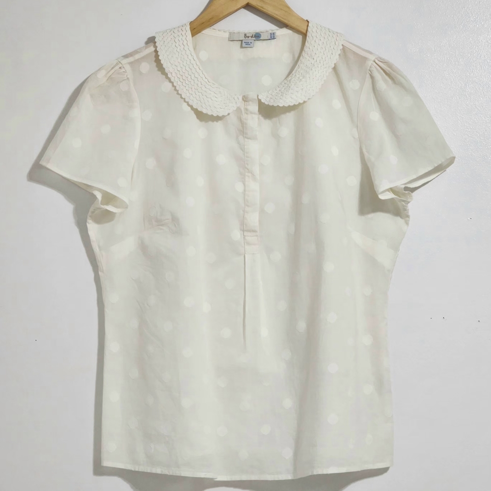 Boden Off-white Cotton Blouse Size 12R Short Sleeve Cottagecore Coquette Modest - Picture 6 of 6
